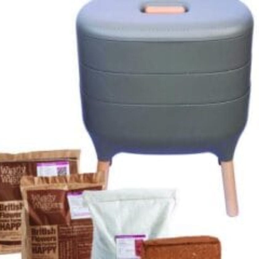 Urbalive worm composter antraciet kopen – stijlvolle wormenbak met houten poten voor duurzaam composteren van keukenafval.